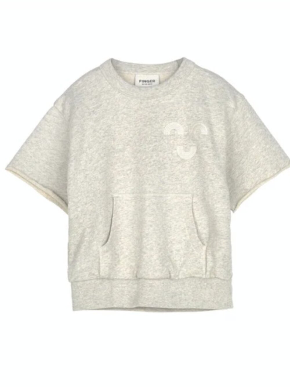 FINGER IN THE NOSE Heather Grey Ecru Macaroni Short Sleeve Sweater 10/11